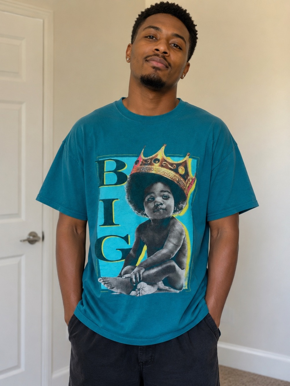The Notorious B.I.G Baby Biggie Big Poppa Adult Medium Aqua Green Rap Tee Size L